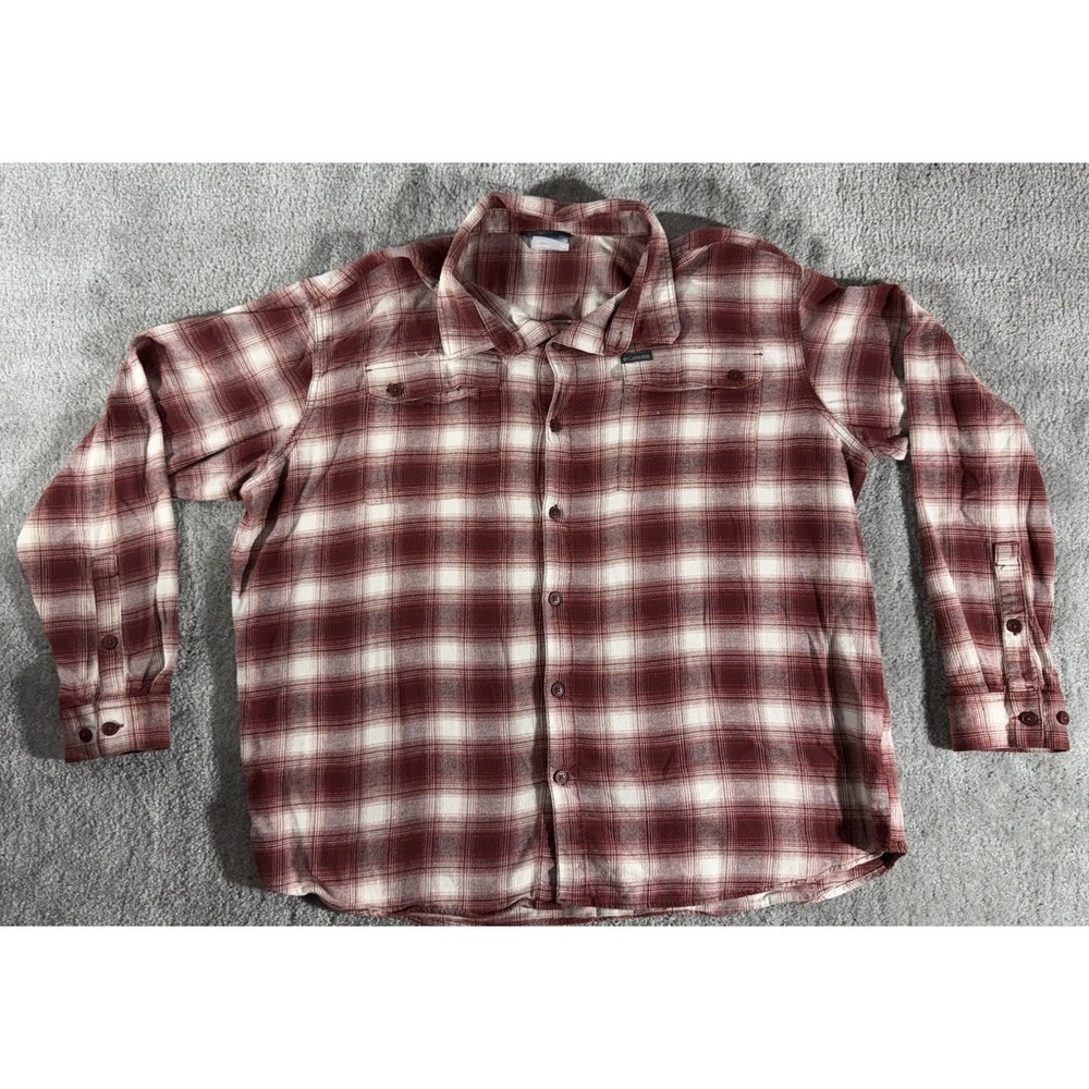 Columbia Men's Long Sleeve Button Front Flannel Shirt‎ Red Plaid 2XL EUC